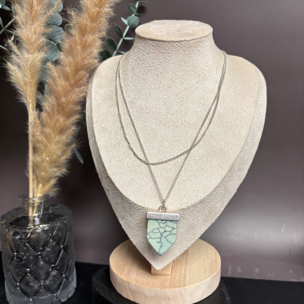 Express Faux Turquoise Pendant Necklace‎ | Silver Tone Chain